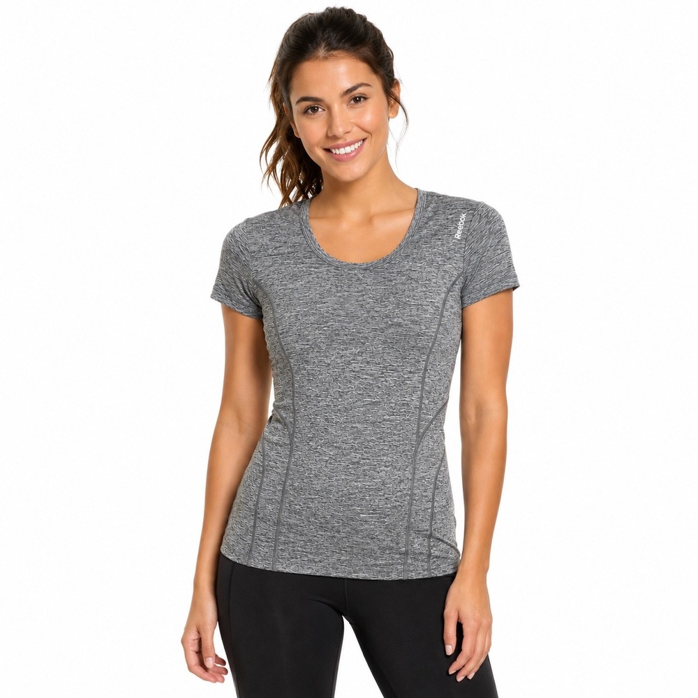 Reebok Womens Grey Heathered Space Dye Short Sleeve Athletic Gym T-Shirt Large